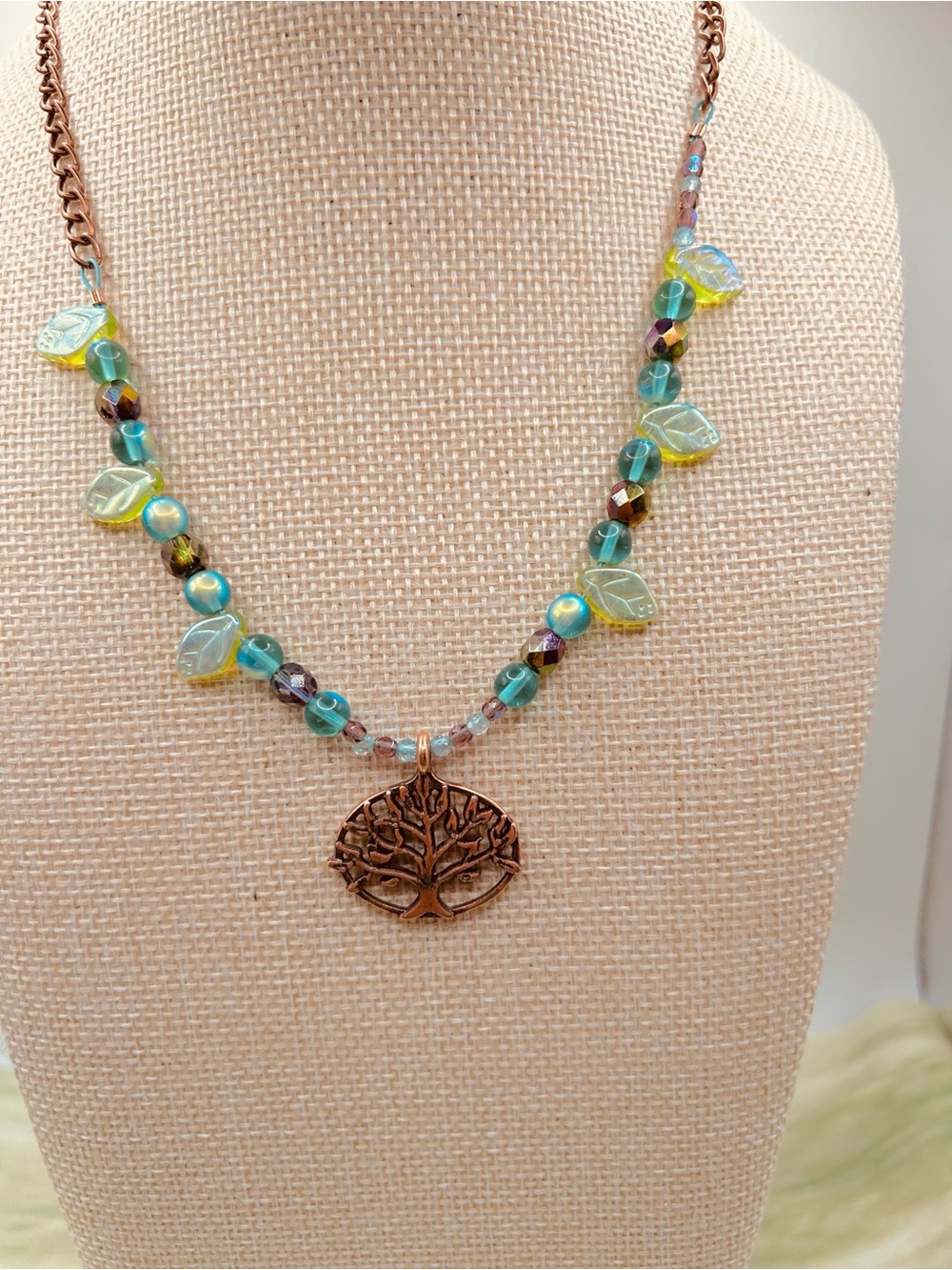 Julie Kristine Designs Czech Glass Tree of Life whimsical fairy necklace VGC